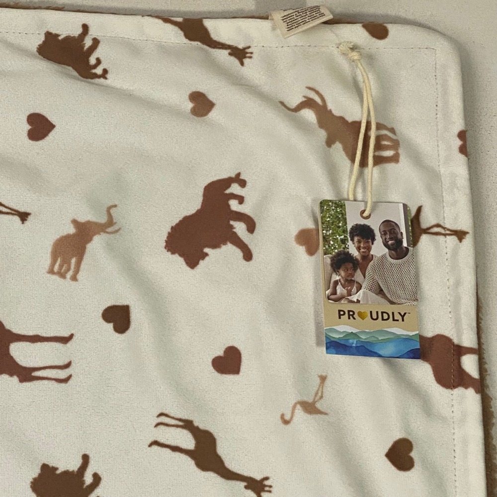 Proudly Baby Safari Animal Lion Print Plush Blanket Earth Tone Elephant AOP NWT